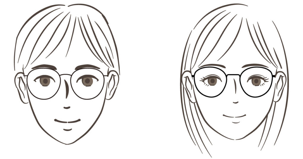 丸メガネを掛けた男性と女性の画像