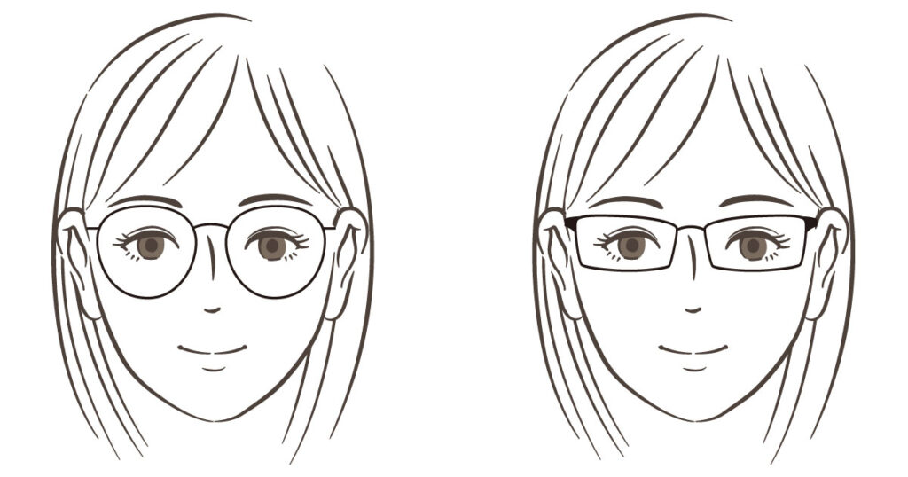 ボストン型メガネを掛けた女性とスクエア型メガネを掛けた女性の画像