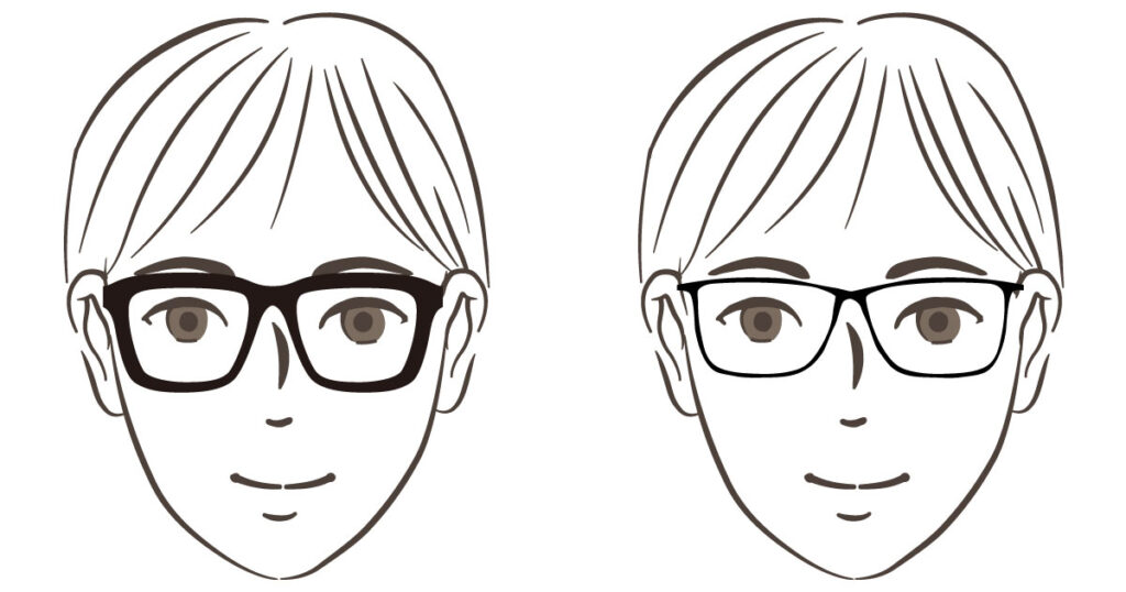 太いウェリントン型メガネと細いウェリントン型メガネの比較画像