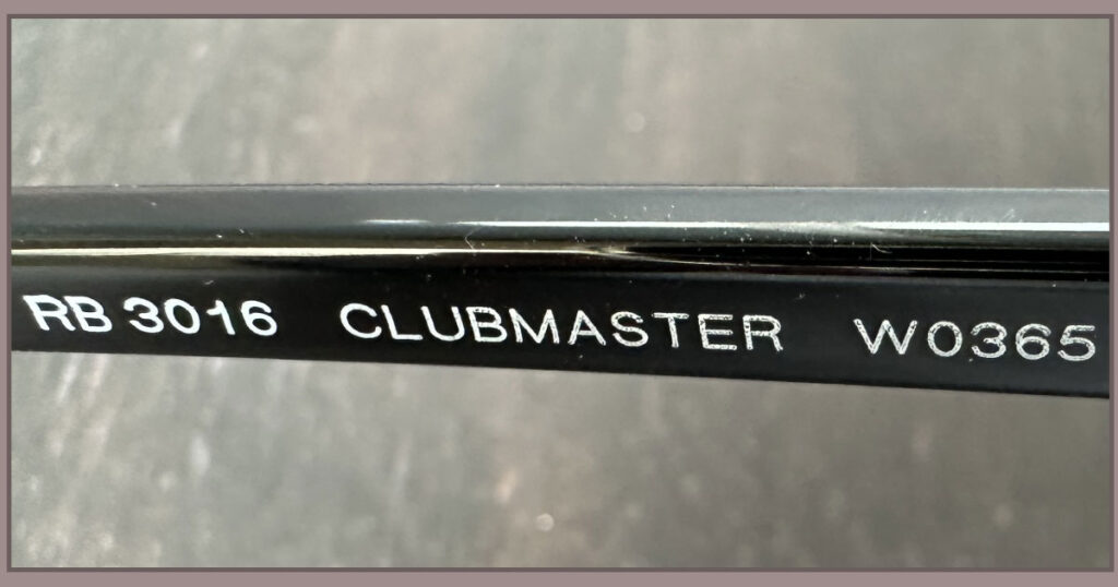 クラブマスターのテンプル内側に記載された品番の印字